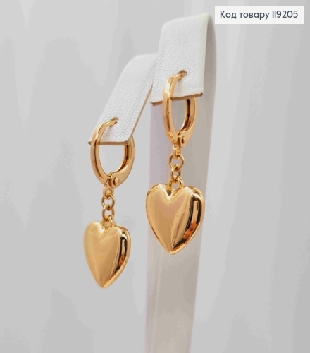 Сережки кільця з підвісним "Серцем" (1,2см), діаметр 1,1см,  Xuping 18K 119205 фото 1