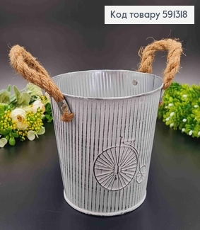 Відерце-кашпо, метал, білого кольору, з ручками з шпагата, висота 14см, Польща 591318 фото