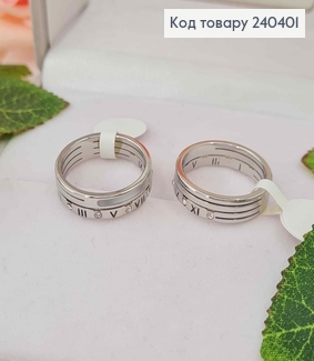 Кольцо серебряного цвета, Римские цифры с камнями, сталь Stainless Steel 240401 фото