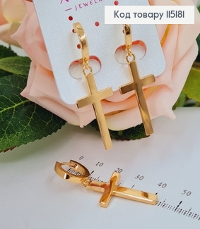 Сережкі кільця 1,2см з підвісками хрестами 2,5см Xuping 18K 115181 фото
