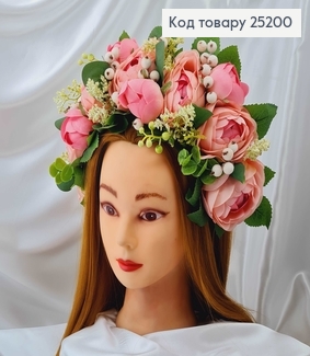 Обруч-віночок розкішний з Рожевими Трояндами, ручна робота, Україна 287034 фото