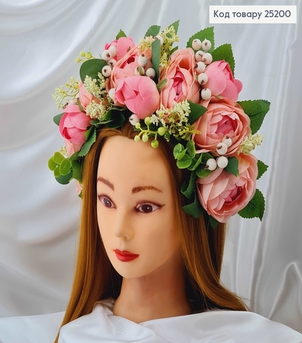 Обруч-віночок розкішний з Рожевими Трояндами, ручна робота, Україна 287034 фото 1