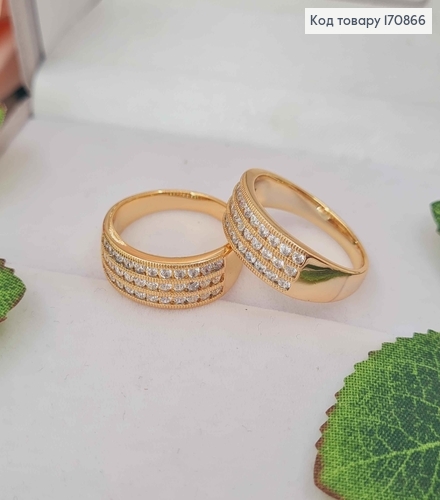 Кольцо с тремя строчками камней, шир. 6мм, Xuping 18K 170866 фото 1