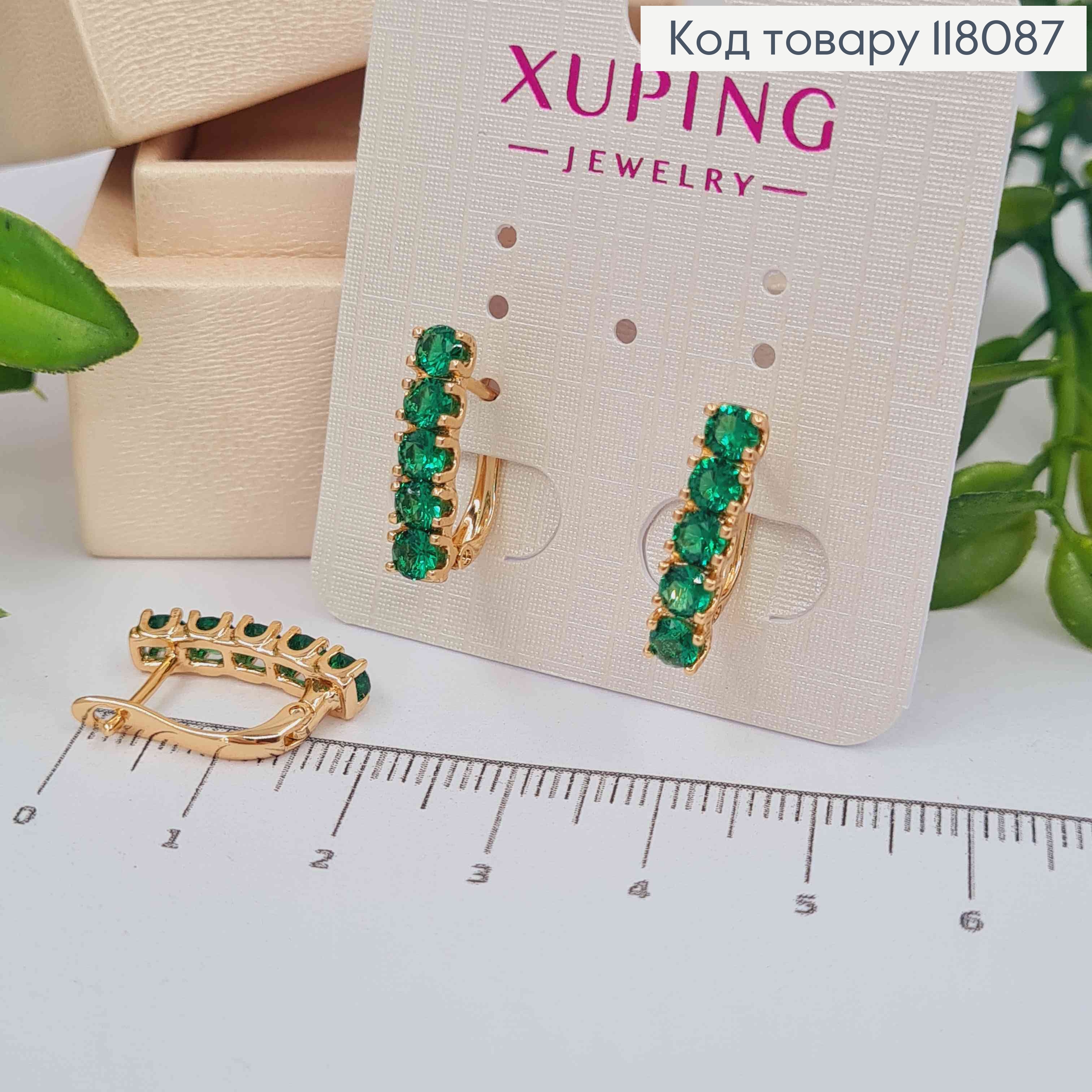 Серьги "ВЕНЕРА" украшены Зелеными камешками, 1,7см, английская застежка, Xuping 18К 118087 фото 2