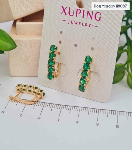Серьги "ВЕНЕРА" украшены Зелеными камешками, 1,7см, английская застежка, Xuping 18К 118087 фото 2