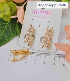 Серьги "БЛЕСК" с большими камнями в два ряда, 2,2см, англ. застежка, Xuping 18К 117606 фото