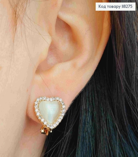 Сережки кліпси "Перламутрове Серце" в оправі з камінців, 1,3см, Xuping 18К 118275 фото 3