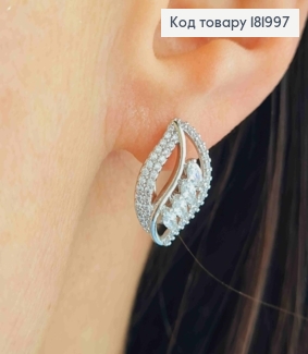 Сережки родовані "Листочок" з Блискучими камінцями, 1,7см, англ. застібка, Xuping 181997 фото