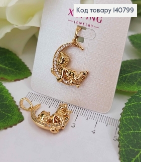 Кулон півмісяць в камінцях, з ангелочком, 2см, Xuping 18K 140799 фото