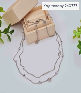 Ланцюжок срібного кольору, подвійний з Бусинками, 40+5см, сталь Stainless Steel 240737 фото