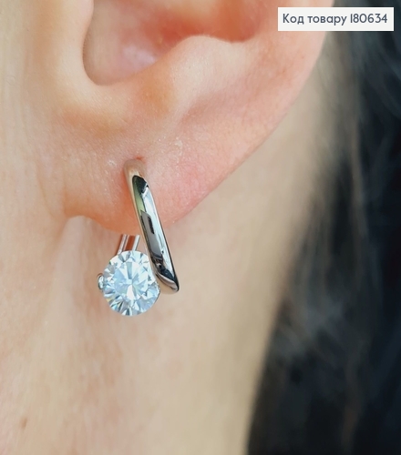 Сережки родовані, кільця з великим камінцем, 1,5см,Хuping 180634 фото 2