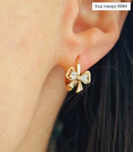 Серьги кольца "Бантик" с блестящими камешками, (0,9см), диаметр 1,2см, Xuping 18K 119184 фото 1