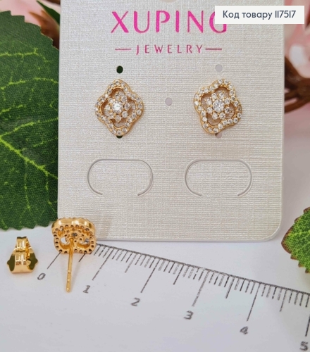 Серьги гвоздики, Квадратные с закругленными углами в Блестящем камне, 9*9мм, XUPING 18K 117517 фото 1