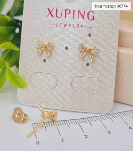 Серьги гвоздики Бантик с Блестящими камешками, 0,6*0,9см, XUPING 18K 118774 фото 2