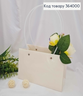 Флористична сумочка глянцева БІЛА, для квітів та подарунків, з пластиковими ручками 22*11*13,5см 364000 фото