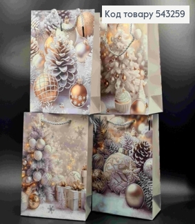 Пакет паперовий з Новорічним принтом, тисненням та Срібним Блиском, 24*18*9см, в асортименті 543259 фото