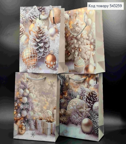 Пакет паперовий з Новорічним принтом, тисненням та Срібним Блиском, 24*18*9см, в асортименті 543259 фото 1