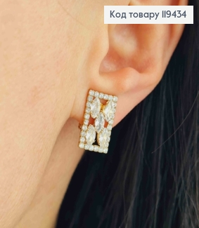 Серьги - клипсы прямоугольные с Блестящими камешками, 1,6см, Xuping 18К 119434 фото