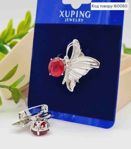 Брошка родована "Метелик" з Червоним каменем, 3см, Xuping 160060 фото 1