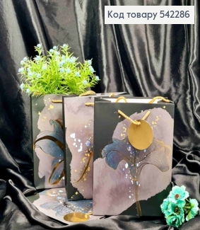 Пакет бумажный, принт с цветком Золотого цвета, 23*18*10см, в ассортименте 542286 фото