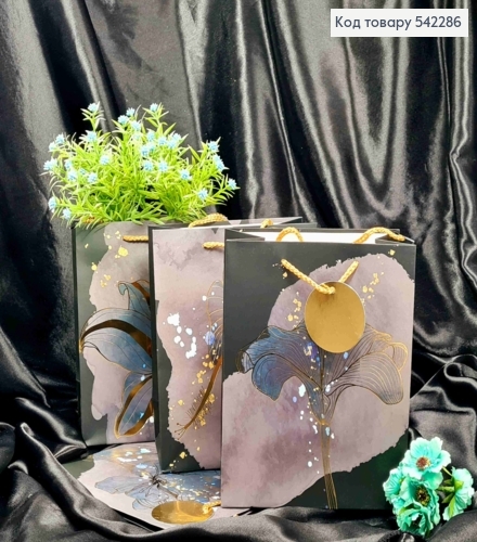 Пакет бумажный, принт с цветком Золотого цвета, 23*18*10см, в ассортименте 542286 фото 1