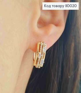Сережки Прямокутні прикрашені Блискучими камінцями, 1,5см, англійська застібка, Xuping 18К 110020 фото