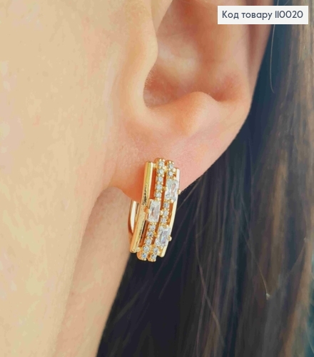 Сережки Прямокутні прикрашені Блискучими камінцями, 1,5см, англійська застібка, Xuping 18К 110020 фото 1