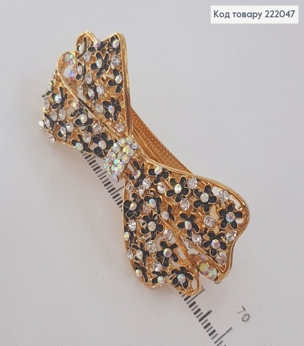 Заколка автомат золотой бантик с камнями 222047 фото 2