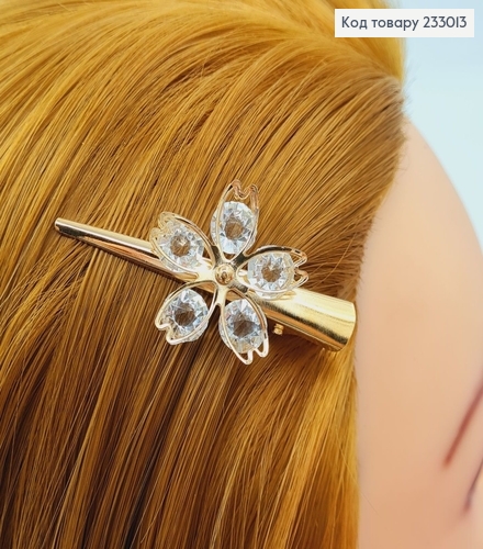Заколка Стрела Цветочек с камнями 5,5 см 233013 фото 2