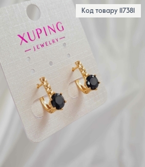 Серьги "Сияние" с ярким черным камнем, длина 1,4см, англ застежка, XUPING 18K 117381 фото