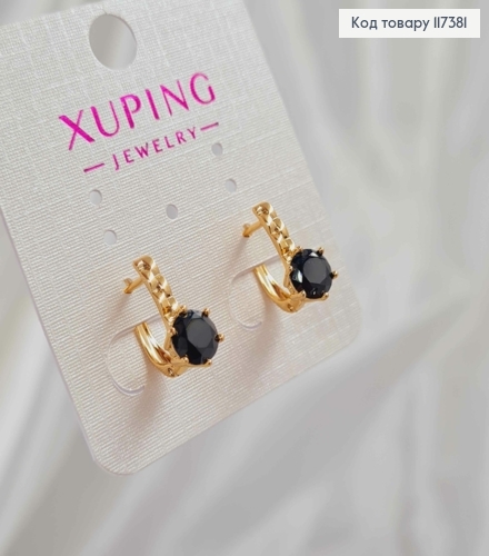 Серьги "Сияние" с ярким черным камнем, длина 1,4см, англ застежка, XUPING 18K 117381 фото 1