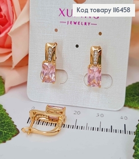 Серьги Пряжка с розовым большим камешком, 2см, англ. зам. Xuping 18К 116458 фото