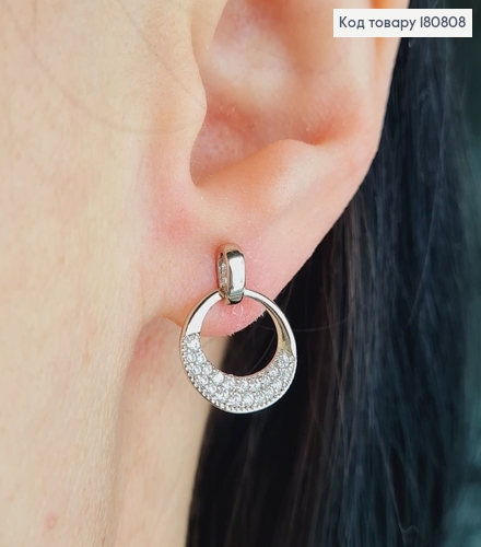 Сережки родированые гвоздики Круг с камнями, 1см, Xuping 180808 фото 2