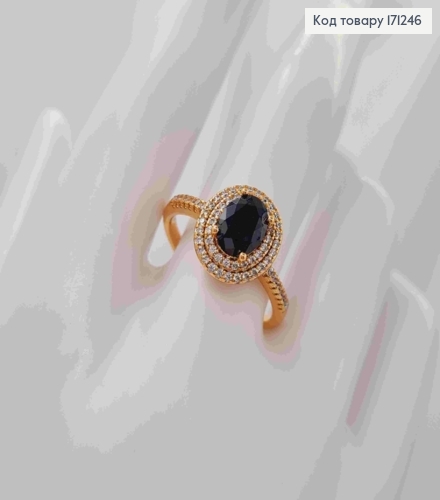 Перстень з Чорним каменем в оправі з Блискучих камінців, Xuping 18К 171246 фото 3