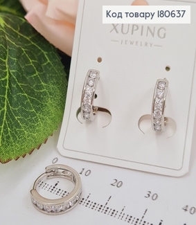 Сережки родированые с камнями, 1,5см, Хuping 180637 фото