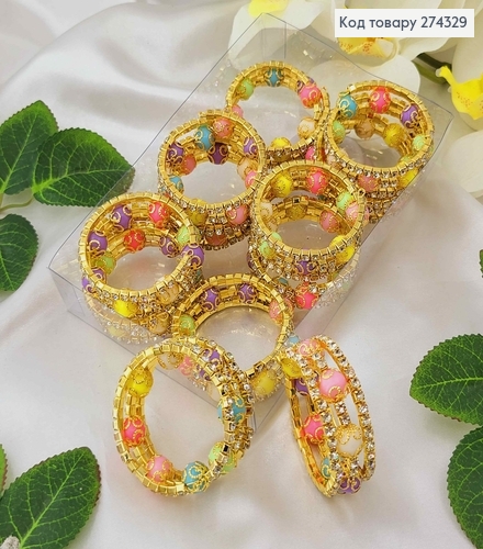 Браслет в золотом цвете, Пружинка, с разноцветными, пастельными бусинками и камешками. 274057 фото 1