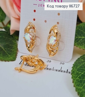 Сережки "Троянда" з розкішним перламутровим камінцем, 2см, англ. заст, Xuping 18К 116727 фото