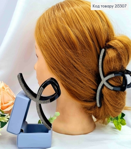 Краб пластик "ПЕТЕЛЬКА" украшен Блестящими камешками, размер 11,5см, Черного цвета 213307 фото 1