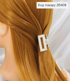 Краб металл, прямоугольный с жемчужками по обедочку, серебряного цвета, 4см. 215408 фото