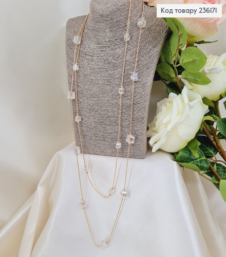 Бижутерия на шею Подвеска двойная с прозрачными камешками 78+4 см 236171 фото 1