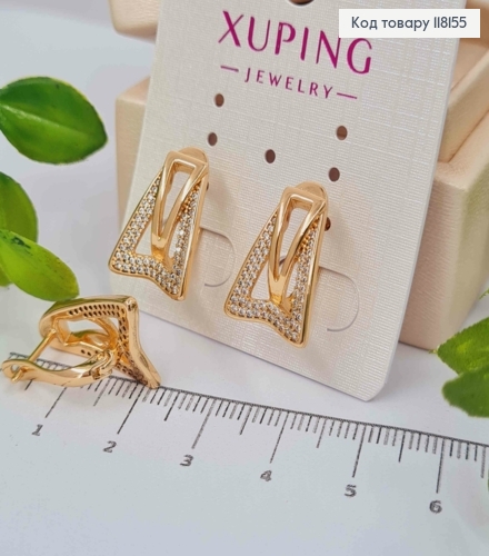 Серьги фигурные Треугольники украшены камнями, 1,9см, англ. зам., XUPING 18K 118155 фото 2