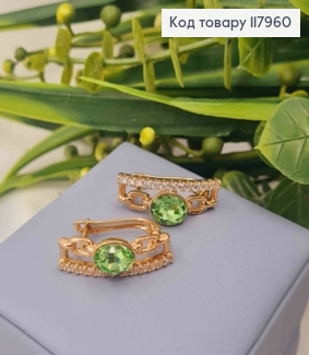 Серьги "Eyes of Freedom" с Салатовым камнем сваровские, 2,5см, английская застежка, Xuping 18K 117960 фото