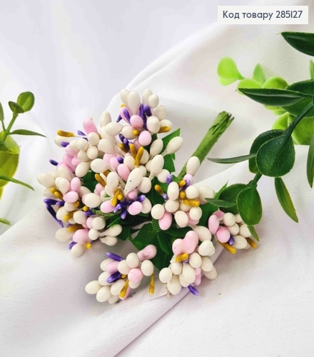 Искусственное приложение Тычинки 12 веточек в пучке, БЕЛЫЙ с ЦВЕТНЫМИ вставками цвета, 9см 285127 фото 1