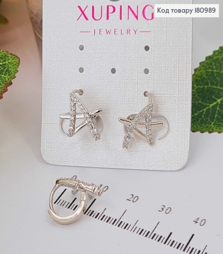 Сережки кільця родовані 1см., з камінцями та зірочкою в стилі графіті 1,5см,  Xuping  180989 фото 1