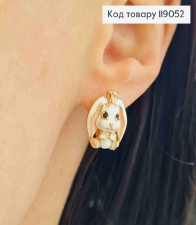 Серьги "Зайчата" с Белой эмалью, 1,6см, англ зам., Xuping 18К 119052 фото