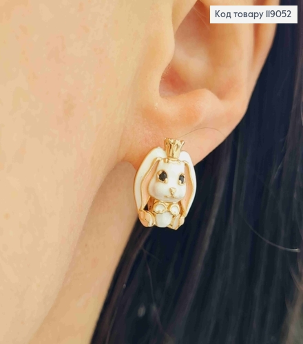 Серьги "Зайчата" с Белой эмалью, 1,6см, англ зам., Xuping 18К 119052 фото 1