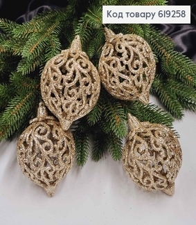 Новогодняя игрушка ВЕНЗЕЛЯ, дутая, блеск, цвет ШАМПАНЬ, диам.70мм, 4шт/уп, Украина 619258 фото