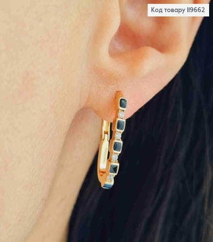 Серьги Овальные украшены Блестящими и Черными камешками, 2,1см, английская застежка, Xuping 18К 119662 фото 1