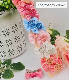 Набір дитячих заколок клювиків, Бантики з Короною в камінцях, 20шт/наб 271328 фото