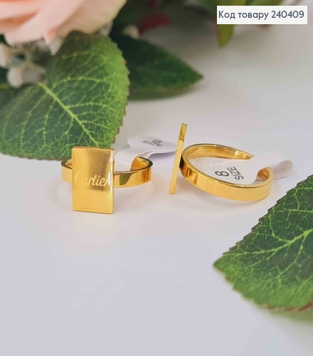 Кольцо золотого цвета, пластинка "Cartier", сталь Stainless Steel 270012 фото 1